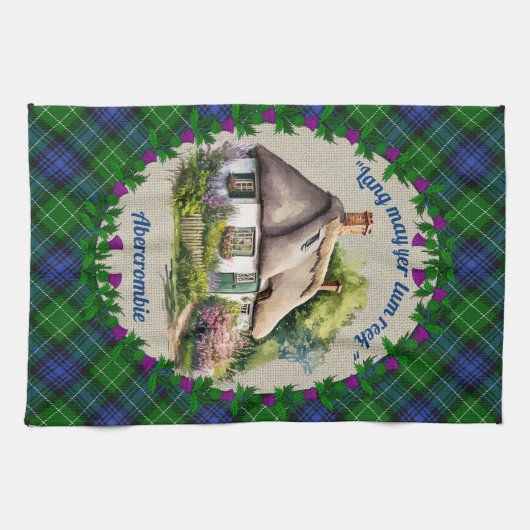 Abercrombie Thatched Cottage & Tartan Personalized キッチンタオル (横)