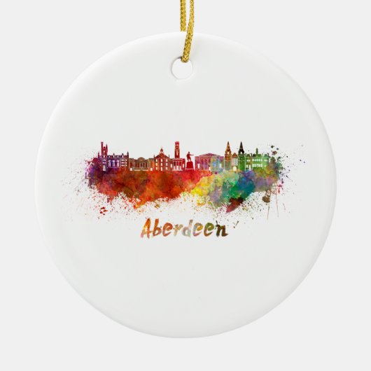 Aberdeen skyline in watercolor セラミックオーナメント (正面)
