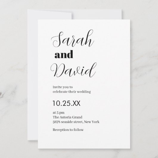 Abigail Font classic chic black and white wedding 招待状 (正面)