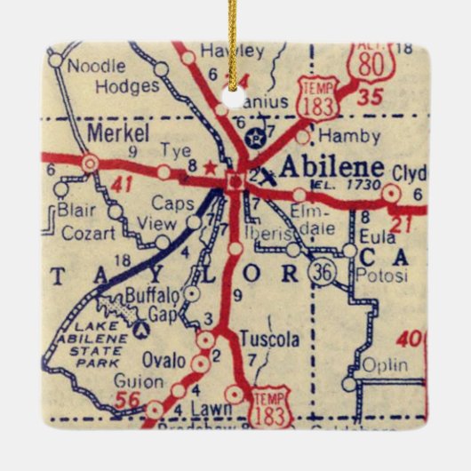Abilene TX 1941の地図 セラミックオーナメント (裏面)