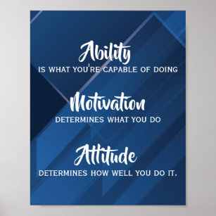 Ability, Motivation, Attitude Quote, Blue Abstract ポスター