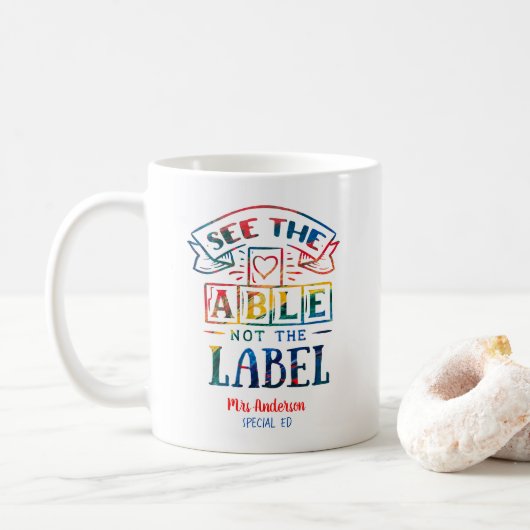 Able Not the Label自閉症先生を表示 コーヒーマグカップ (ドーナツ)