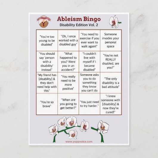 Ableism Bingo Card Disability Editionボリューム2 インビテーションポストカード (正面)