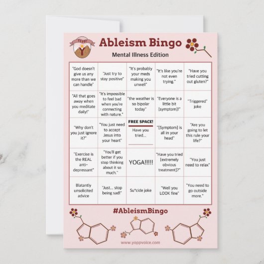 Ableism Bingo Card Mental Dishy Edition 招待状 (正面)