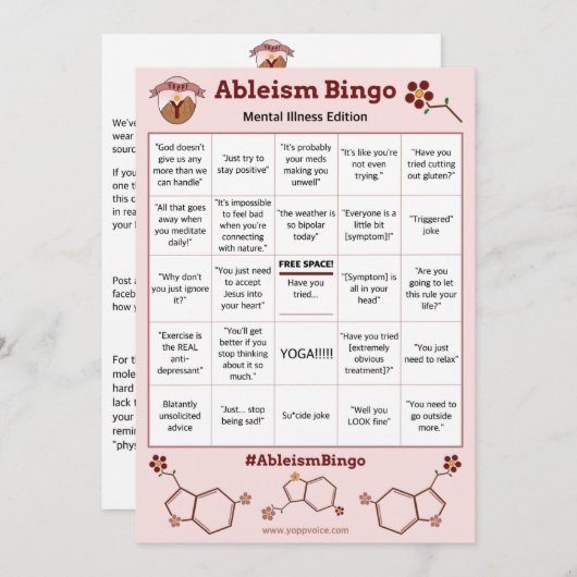 Ableism Bingo Card Mental Dishy Edition 招待状 (正面/裏面)