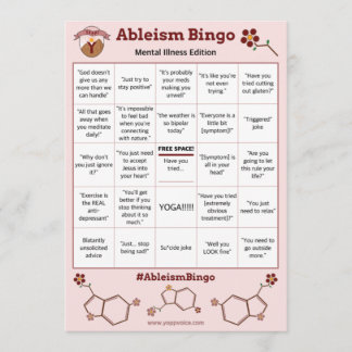 Ableism Bingo Card Mental Dishy Edition 招待状
