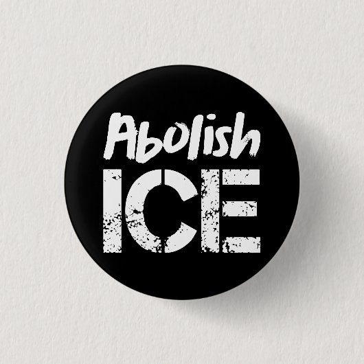 Abolish ICE | White on Black 缶バッジ (正面)