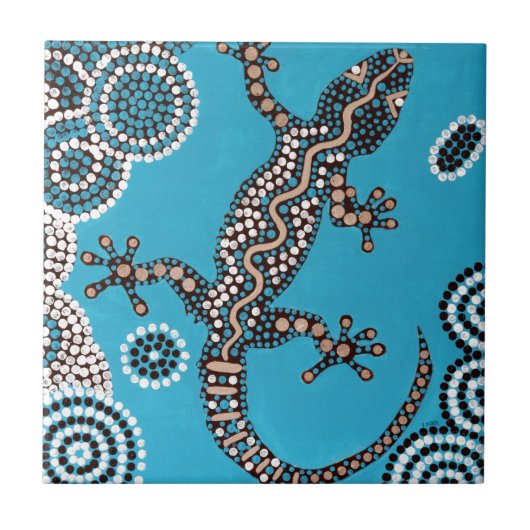 Aboriginal Art, Gecko, Punktmalerei, Dot-Painting タイル (正面)