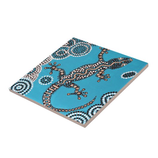 Aboriginal Art, Gecko, Punktmalerei, Dot-Painting タイル (側面)
