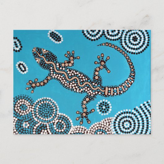 Aboriginal Art, Gecko, Punktmalerei, Dot-Painting ポストカード (正面)