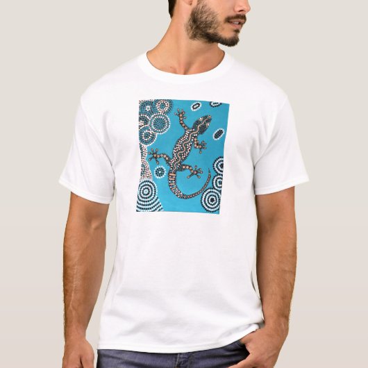 Aboriginal Art, Gecko, Punktmalerei, Dot-Painting Tシャツ (正面)