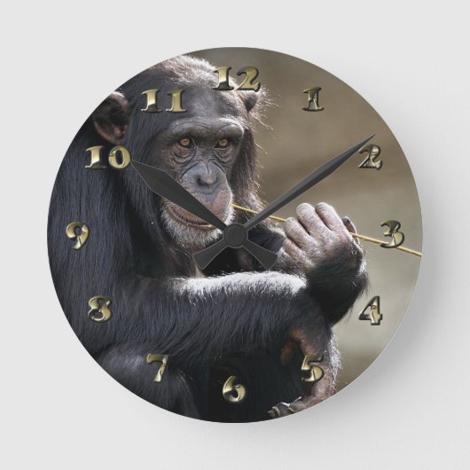 About 考える Monkeying のまわりに ラウンド壁時計 (正面)