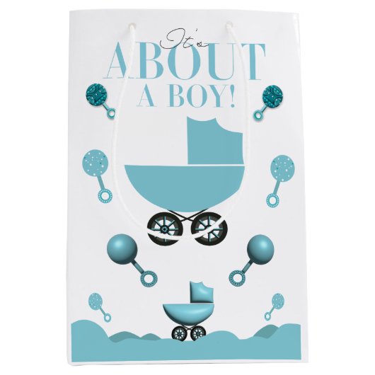 About a Boy Baby Shower招待状招待状抱き枕 ミディアムペーパーバッグ (正面)