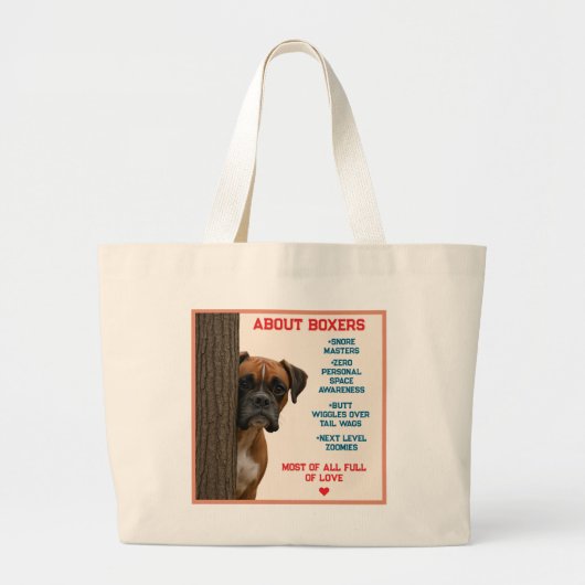 About Boxers Funny & Loving Boxer Dog Quote Design ラージトートバッグ (正面)