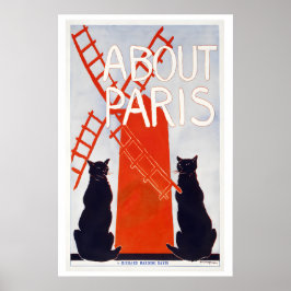 About Paris France Red Windmill Black Cats Vintage ポスター