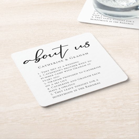 About Us 結婚's Fuple Factsトレンディー スクエアペーパーコースター (アングル)