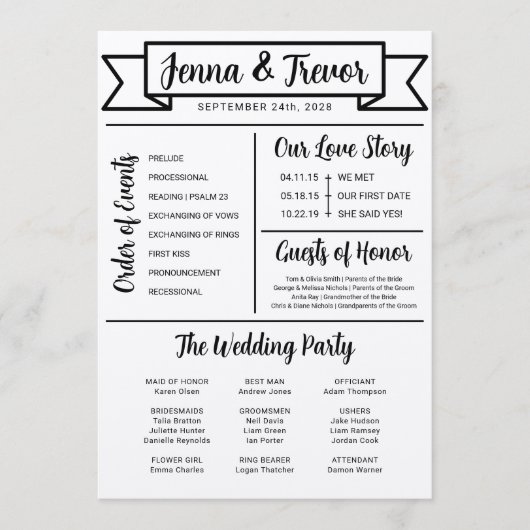 About Us Fun Minimalist Wedding Program プログラム (正面)