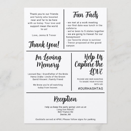 About Us Fun Minimalist Wedding Program プログラム (裏面)