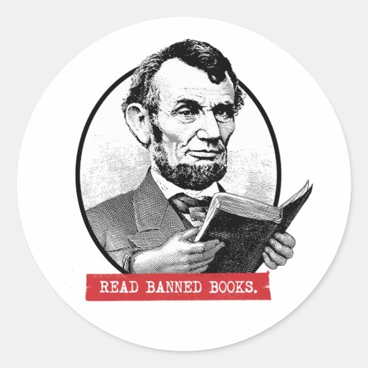 Abraham Lincoln 読 Banned Books ラウンドシール (正面)