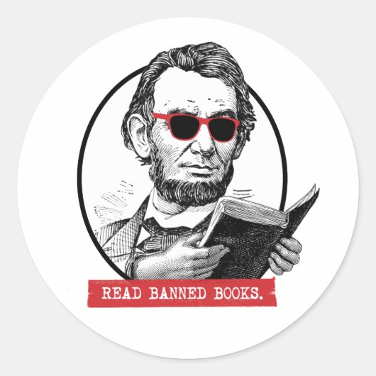 Abraham Lincoln 読 Banned Books ラウンドシール (正面)