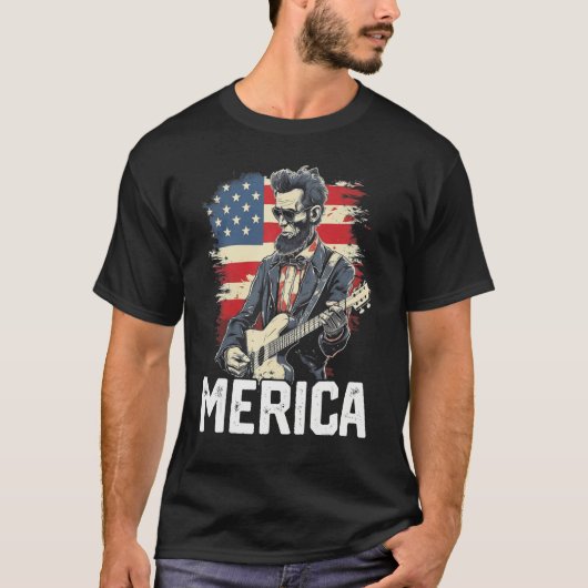 Abraham Lincoln 4th of July American Flag Country  Tシャツ (正面)