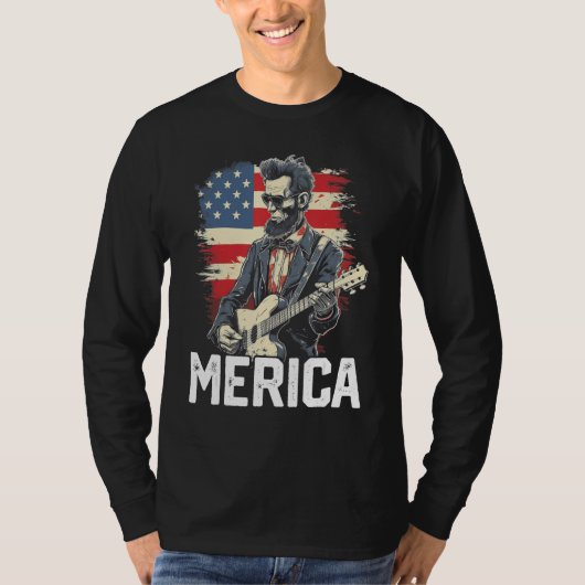 Abraham Lincoln 4th of July American Flag Country  Tシャツ (正面)
