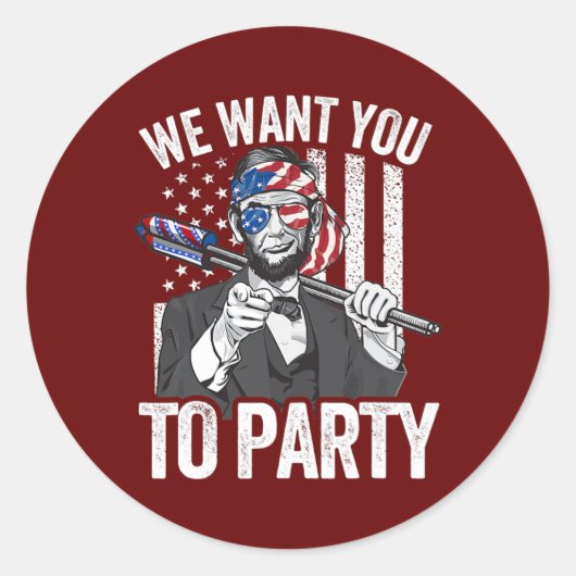 Abraham Lincoln 4th Of July Men American USA Flag ラウンドシール (正面)