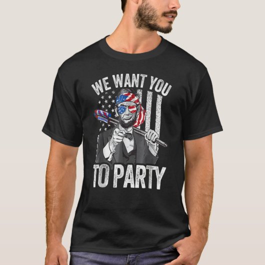 Abraham Lincoln 4th Of July Men American USA Flag Tシャツ (正面)
