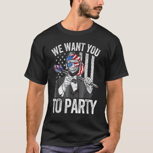 Abraham Lincoln 4th Of July Men American USA Flag Tシャツ (正面)