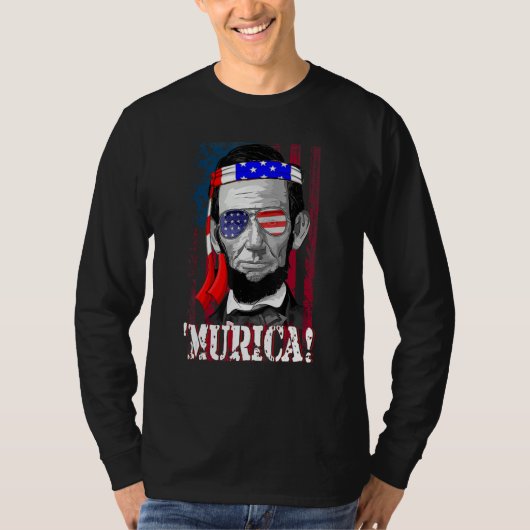 Abraham Lincoln 4th Of July Men Women American Fla Tシャツ (正面)