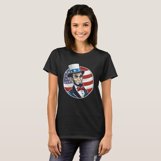 Abraham Lincoln 4th Of July US Flag Patriot Tシャツ (正面フル)