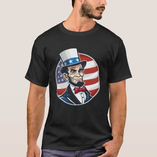 Abraham Lincoln 4th Of July US Flag Patriot Tシャツ (正面)