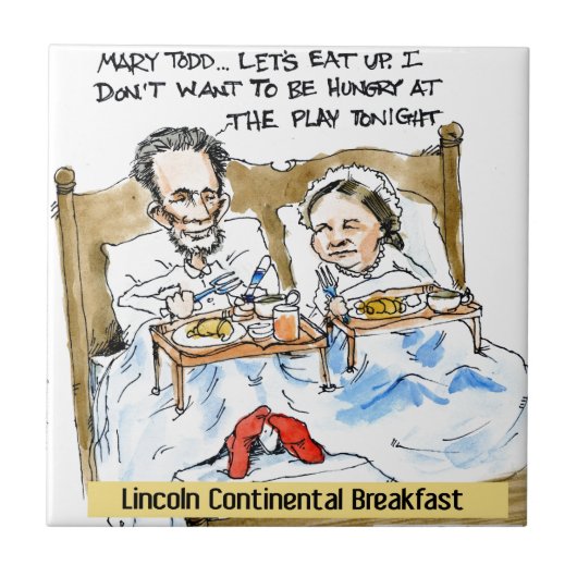 Abraham Lincoln & Mary Todd ベッドで朝食 タイル (正面)
