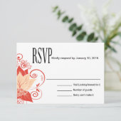 Abraxasの抽象的な花柄RSVP |のモモの珊瑚 出欠カード (スタンド正面)