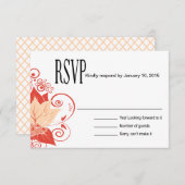 Abraxasの抽象的な花柄RSVP |のモモの珊瑚 出欠カード (正面/裏面)