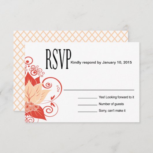 Abraxasの抽象的な花柄RSVP |のモモの珊瑚 出欠カード (正面/裏面)