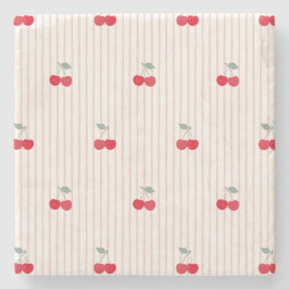 Absorbent Retro Cherries Pattern Sweetheart Glaze ストーンコースター