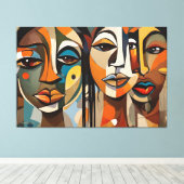 ABSTR_24-005,抽象芸術キュービスト顔アート キャンバスプリント (インサイチュ (ウッドフロア))