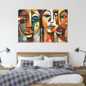 ABSTR_24-005,抽象芸術キュービスト顔アート キャンバスプリント (インサイチュ (寝室))