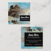 *Abstractの水彩画の青い銀製の黒い刺激 スクエア名刺 (正面/裏面)