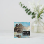 *Abstractの水彩画の青い銀製の黒い刺激 スクエア名刺 (スタンド正面)