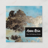 *Abstractの水彩画の青い銀製の黒い刺激 スクエア名刺 (正面)