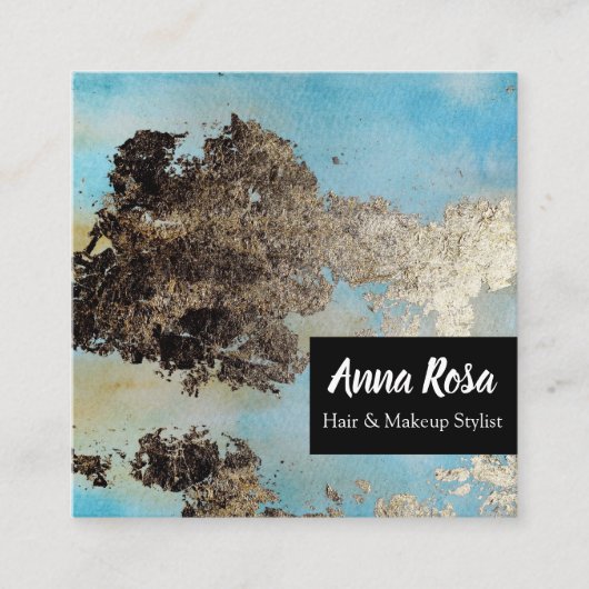 *Abstractの水彩画の青い銀製の黒い刺激 スクエア名刺 (正面)