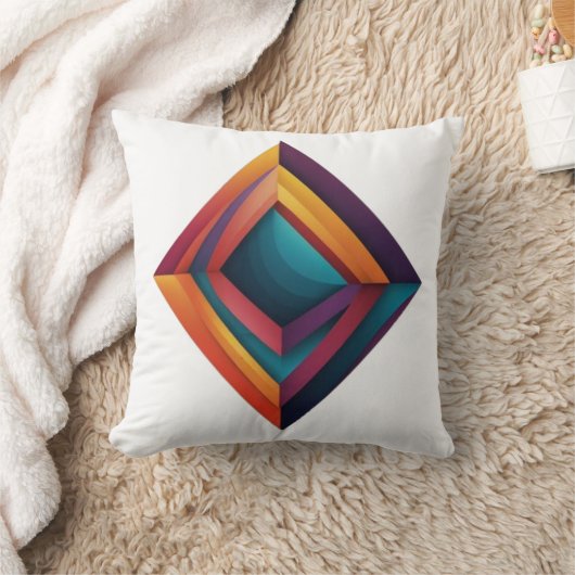 Abstract 3D Geometric Diamond Gradient Art クッション (ブランケット)
