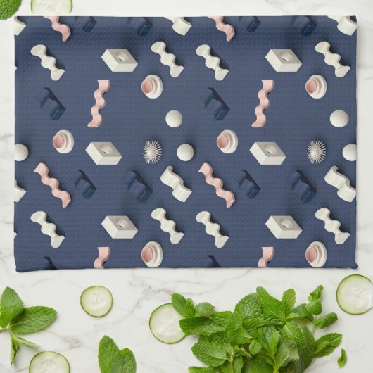 Abstract 3D geometric shapes キッチンタオル (折り畳み)