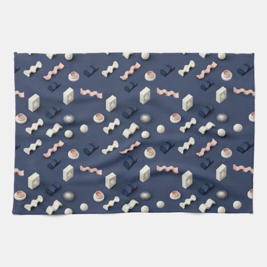 Abstract 3D geometric shapes キッチンタオル (横)