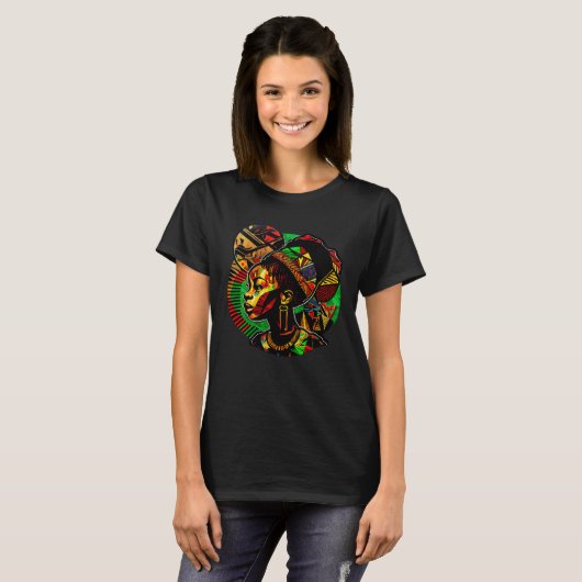 Abstract African Attire Melanin Queen Fun Afrocent Tシャツ (正面フル)