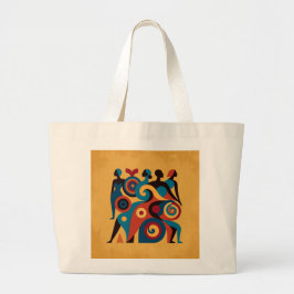 Abstract African Women Geometric Art Retro Gold Bo ラージトートバッグ