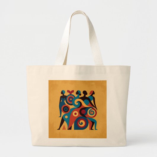 Abstract African Women Geometric Art Retro Gold Bo ラージトートバッグ (正面)