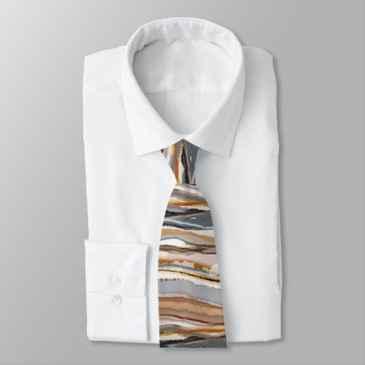 Abstract Agate Stripe Tan Grey Cream Neck Tie ネクタイ (タイ)